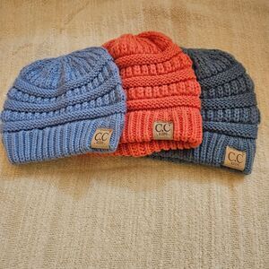 CC Exclusives Kids Lot of 3 Toddler Knitted Hat Beanie Cap Light Blue Coral Blue